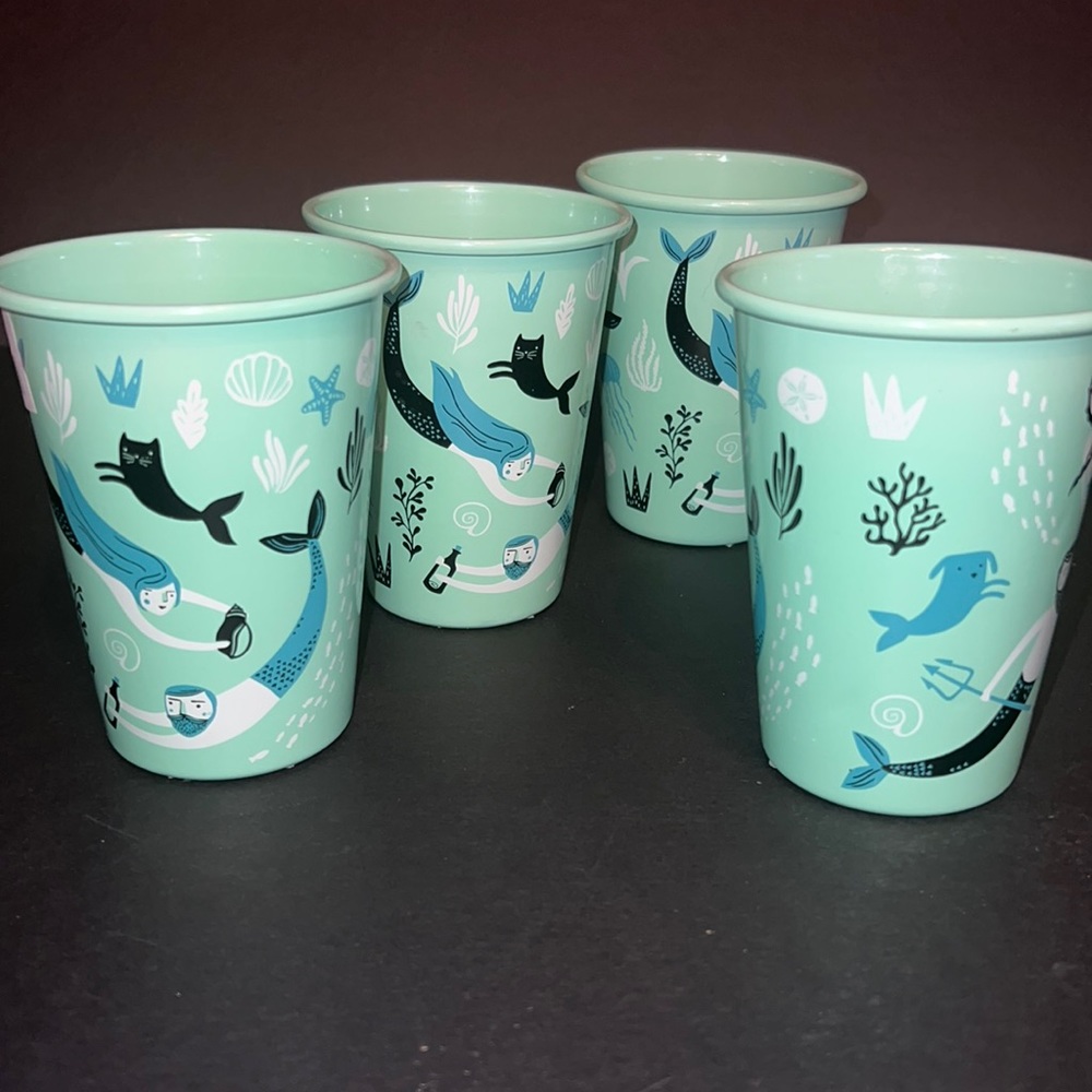 mermaids, mermen, & sea creatures are “Sea Spell” metal tumblers x 4-NWT